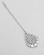 VOJ Silver Plated CZ-Stone Studded Choker Set With Mangtikka