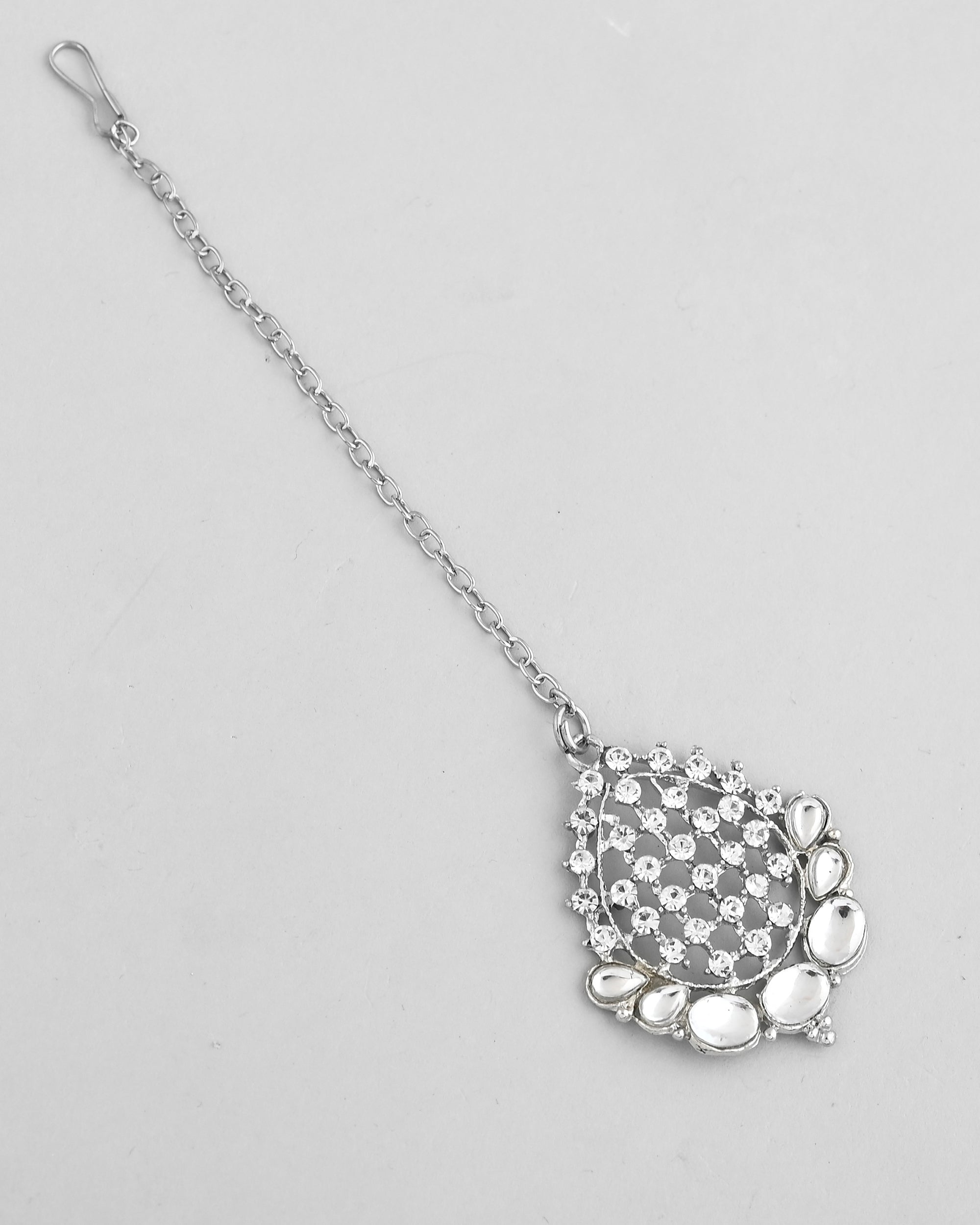 VOJ Silver Plated CZ-Stone Studded Choker Set With Mangtikka