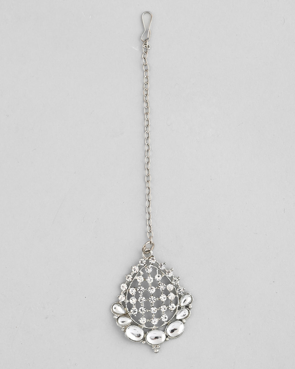 VOJ Silver Plated CZ-Stone Studded Choker Set With Mangtikka