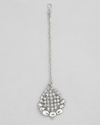 VOJ Silver Plated CZ-Stone Studded Choker Set With Mangtikka