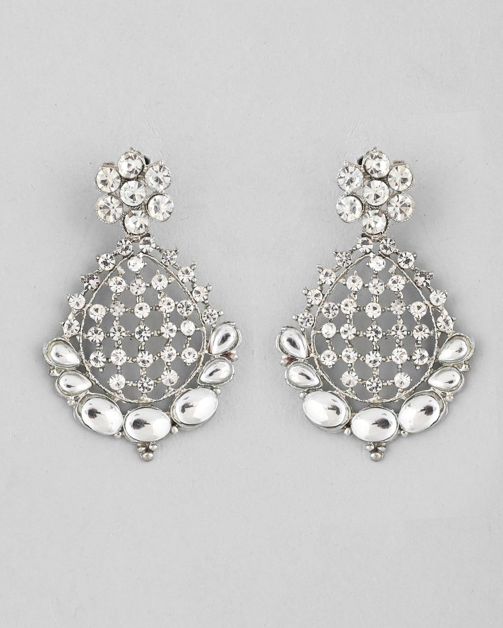 VOJ Silver Plated CZ-Stone Studded Choker Set With Mangtikka