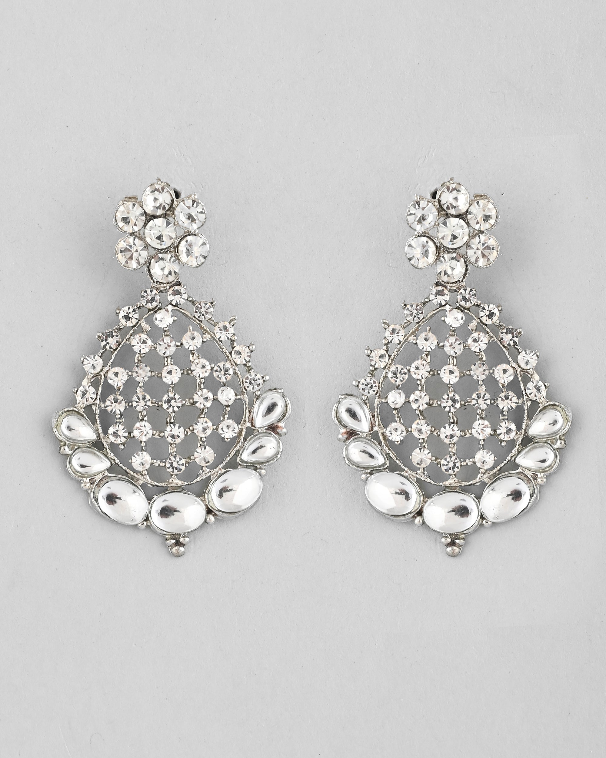 VOJ Silver Plated CZ-Stone Studded Choker Set With Mangtikka