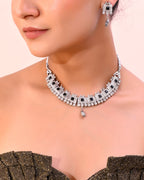 VOJ Silver Plated Black Stone Studded Oxidized Jewellery Set