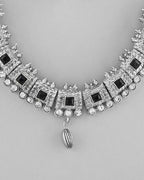 VOJ Silver Plated Black Stone Studded Oxidized Jewellery Set