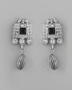 VOJ Silver Plated Black Stone Studded Oxidized Jewellery Set