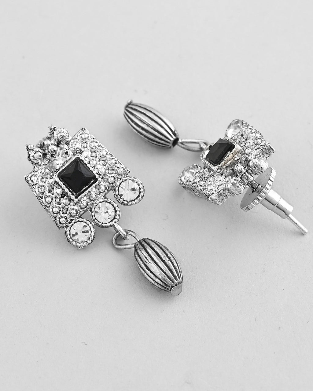 VOJ Silver Plated Black Stone Studded Oxidized Jewellery Set