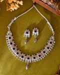 VOJ Silver Plated Black Stone Studded Oxidized Jewellery Set