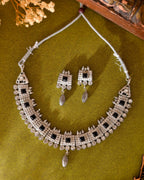 VOJ Silver Plated Black Stone Studded Oxidized Jewellery Set