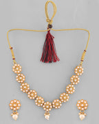VOJ Gold-Polished Pearl Studded Floral Necklace And Earrings