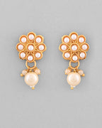 VOJ Gold-Polished Pearl Studded Floral Necklace And Earrings