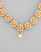 VOJ Gold-Polished Pearl Studded Floral Necklace And Earrings