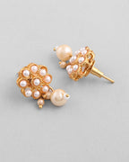 VOJ Gold-Polished Pearl Studded Floral Necklace And Earrings