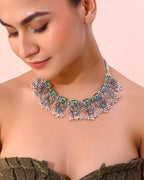 VOJ Silver Plated Peacock Contemporary Choker And Earrings