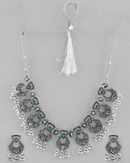 VOJ Silver Plated Peacock Contemporary Choker And Earrings