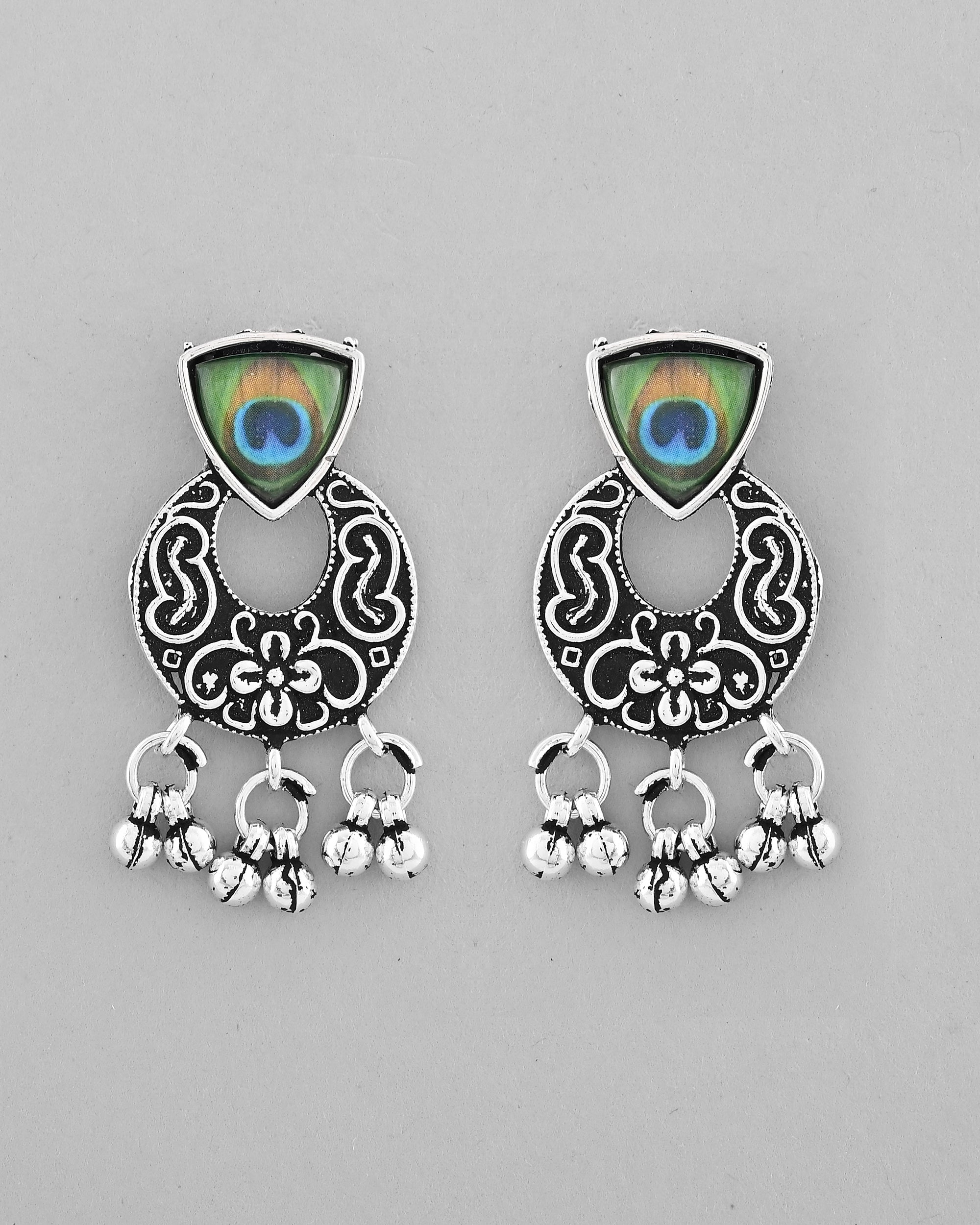 VOJ Silver Plated Peacock Contemporary Choker And Earrings