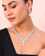 VOJ Silver Plated CZ-Stone Studded With Pearl Jewellery Set