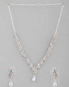 VOJ Silver Plated CZ-Stone Studded With Pearl Jewellery Set