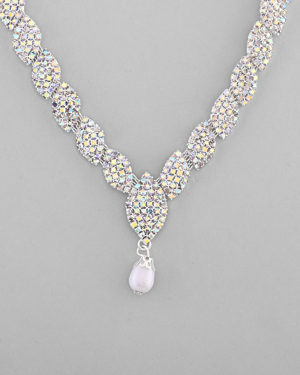 VOJ Silver Plated CZ-Stone Studded With Pearl Jewellery Set