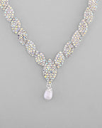 VOJ Silver Plated CZ-Stone Studded With Pearl Jewellery Set