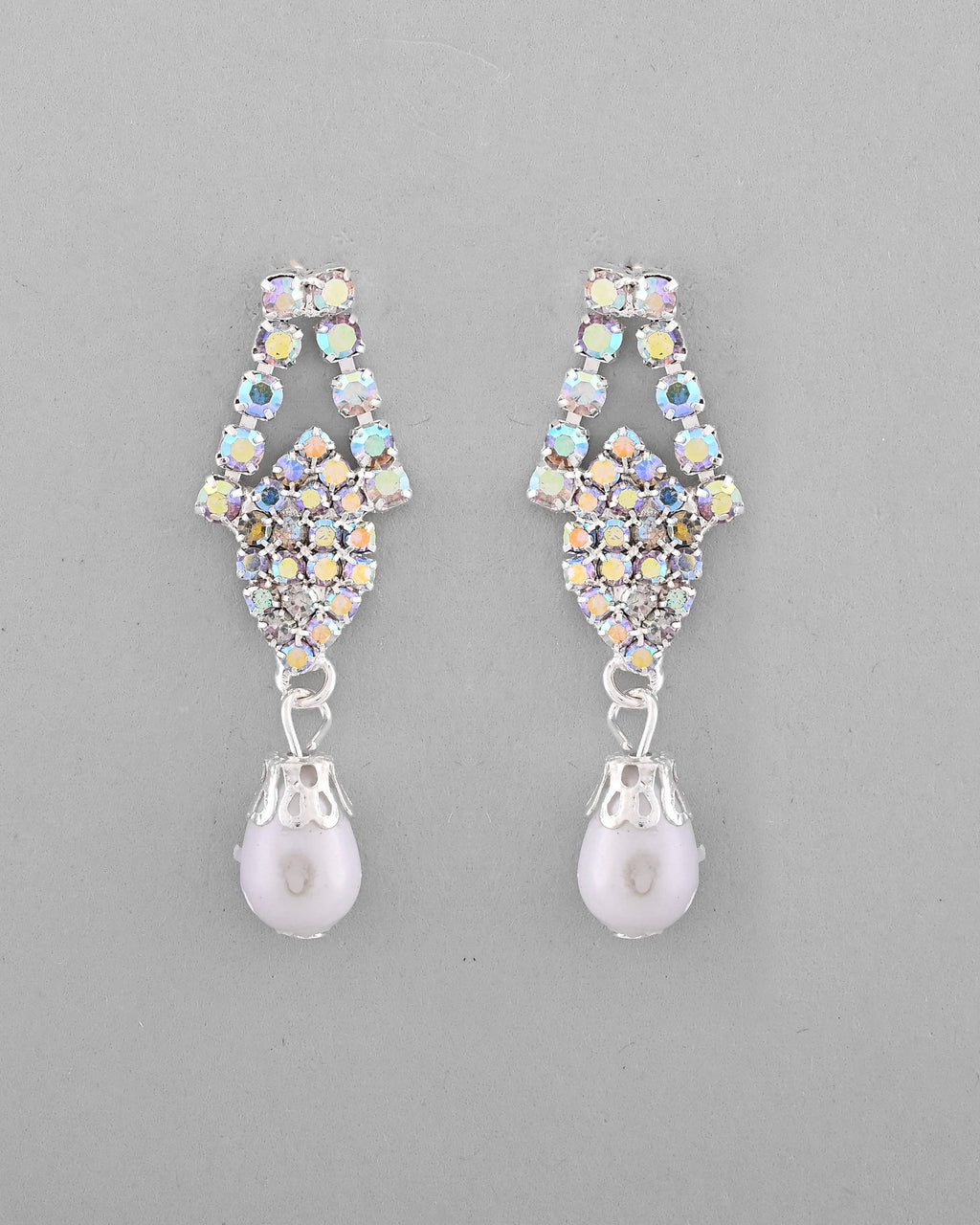 VOJ Silver Plated CZ-Stone Studded With Pearl Jewellery Set