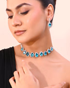 VOJ Silver Plated AD-Stone Studded With Blue Stone Choker Set