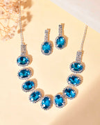 VOJ Silver Plated AD-Stone Studded With Blue Stone Choker Set