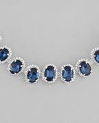 VOJ Silver Plated AD-Stone Studded With Dark Blue Stone Choker Set
