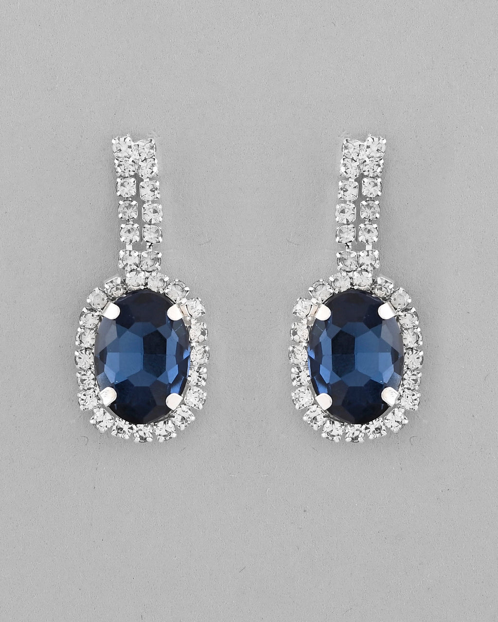VOJ Silver Plated AD-Stone Studded With Dark Blue Stone Choker Set