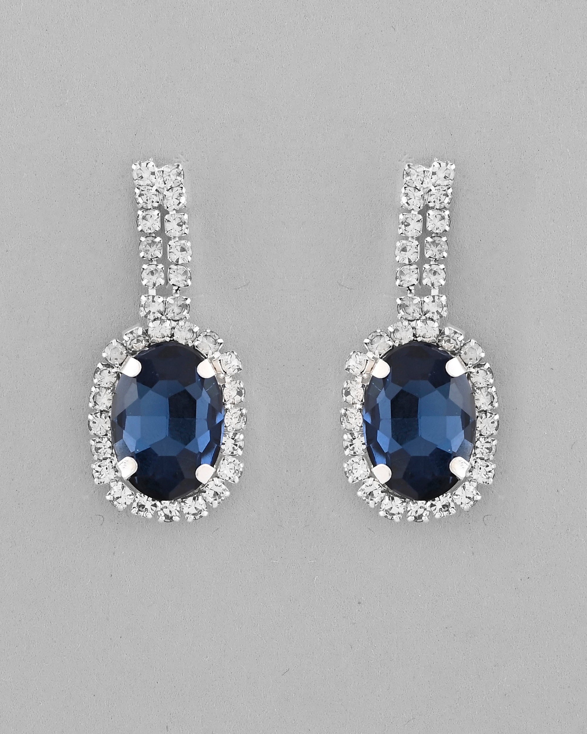 VOJ Silver Plated AD-Stone Studded With Dark Blue Stone Choker Set