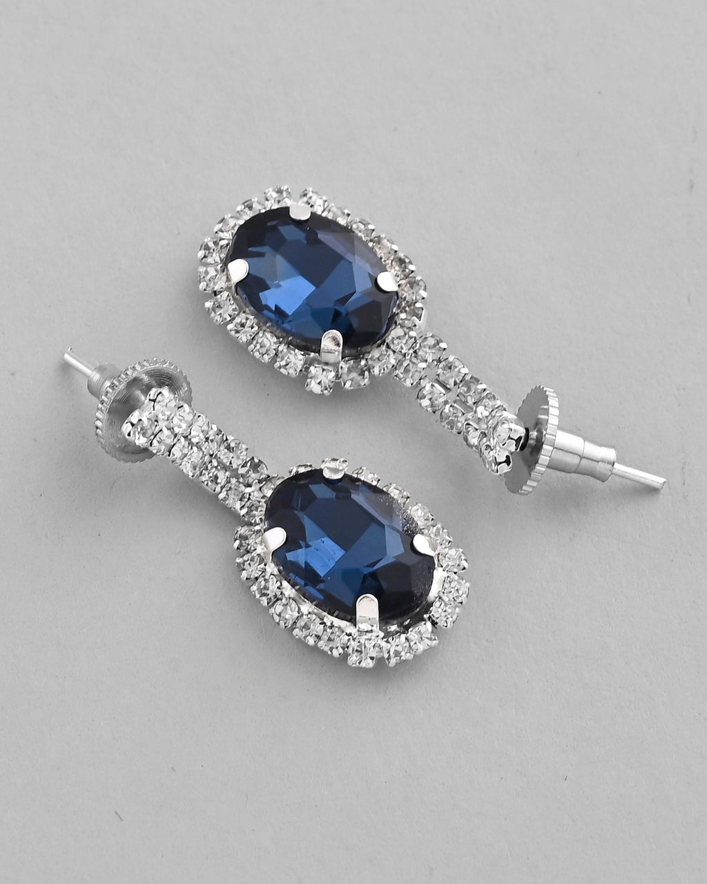 VOJ Silver Plated AD-Stone Studded With Dark Blue Stone Choker Set