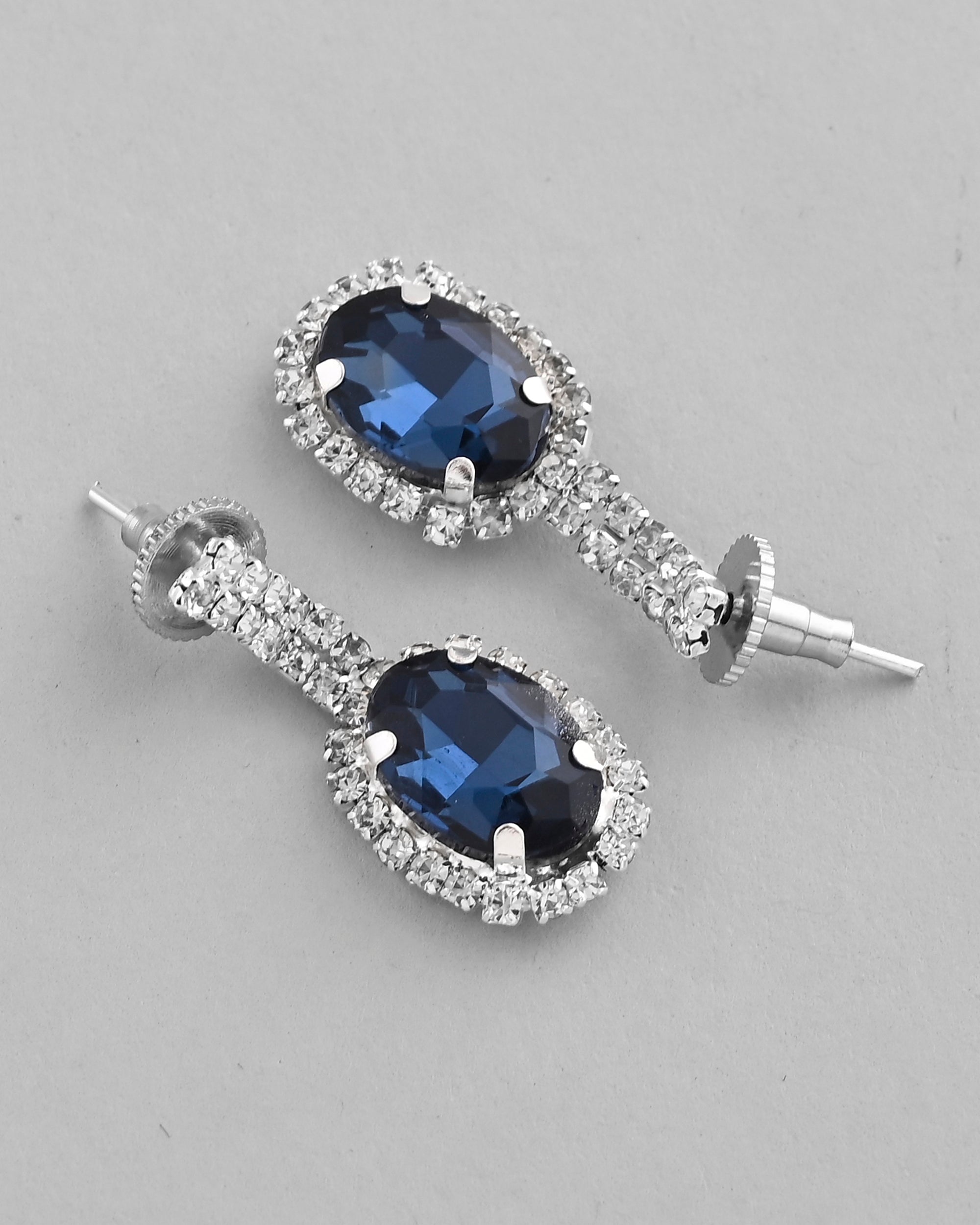 VOJ Silver Plated AD-Stone Studded With Dark Blue Stone Choker Set