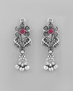 VOJ Silver Plated Stone Studded Oxidized Long Necklace And Earrings