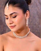 VOJ Gold-Polished CZ-Studded Jewellery Set With Mangtikka