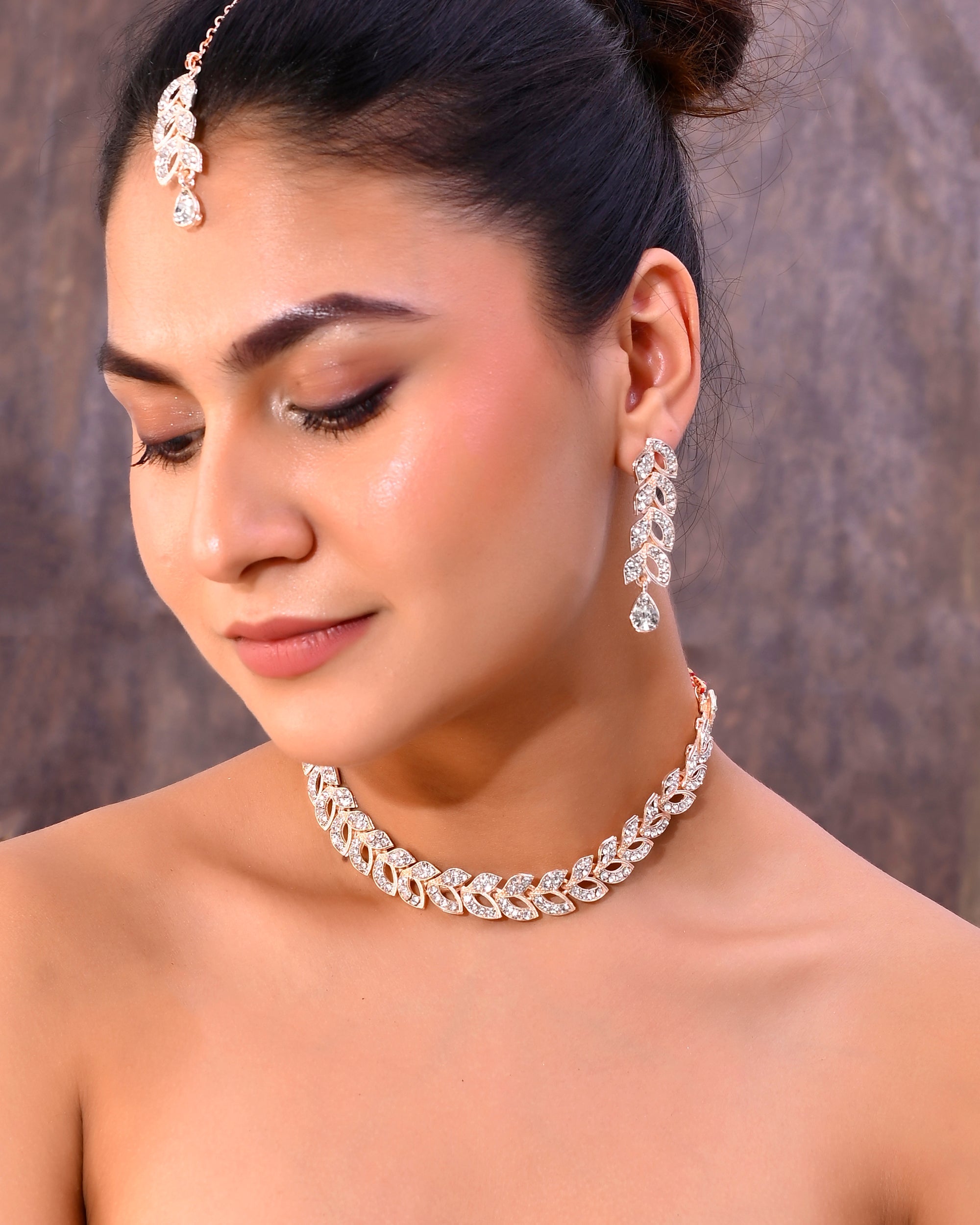 VOJ Gold-Polished CZ-Studded Jewellery Set With Mangtikka