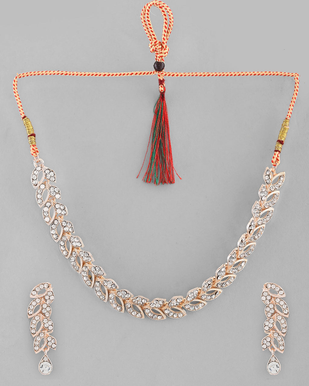 VOJ Gold-Polished CZ-Studded Jewellery Set With Mangtikka