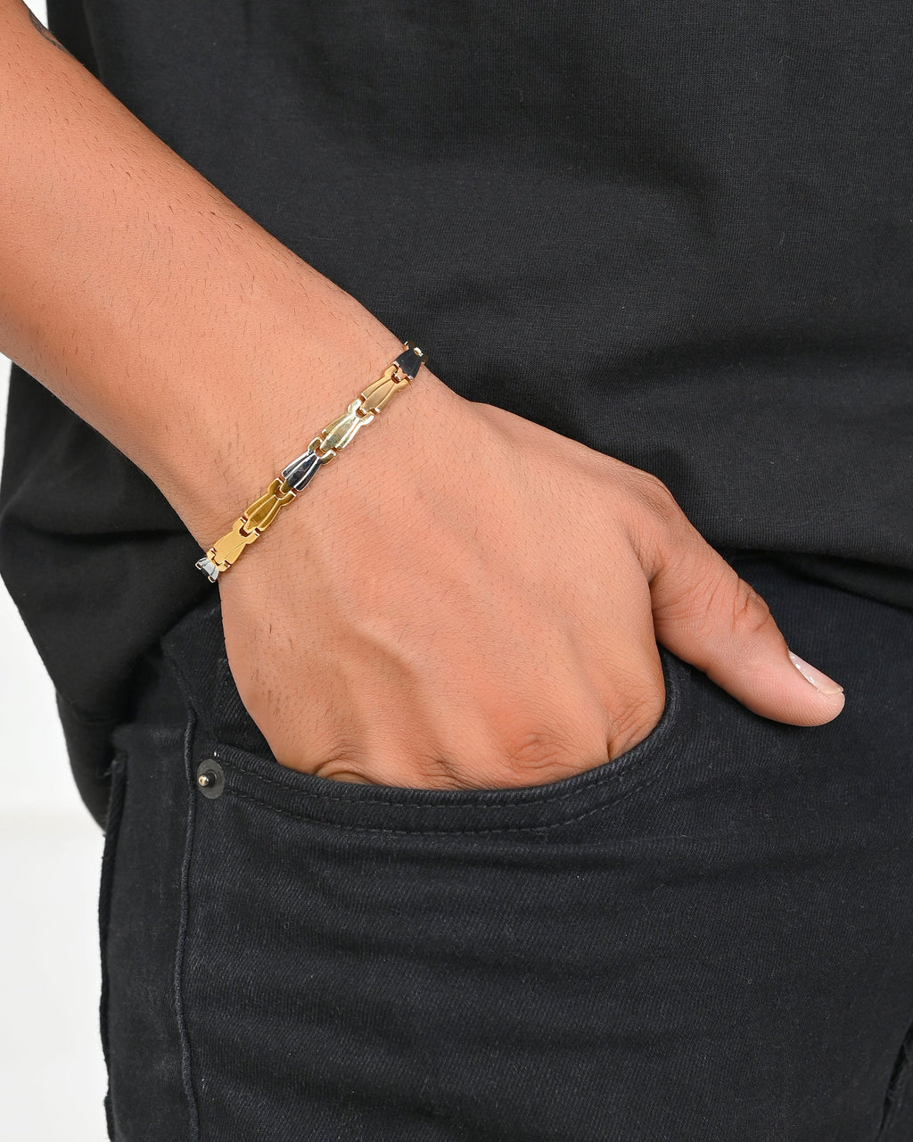 VOJ Gold and Silver Polished Designer Men Bracelet - Distacart