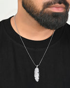 VOJ Silver Plated Men Chain With Leaf Shaped Pendent
