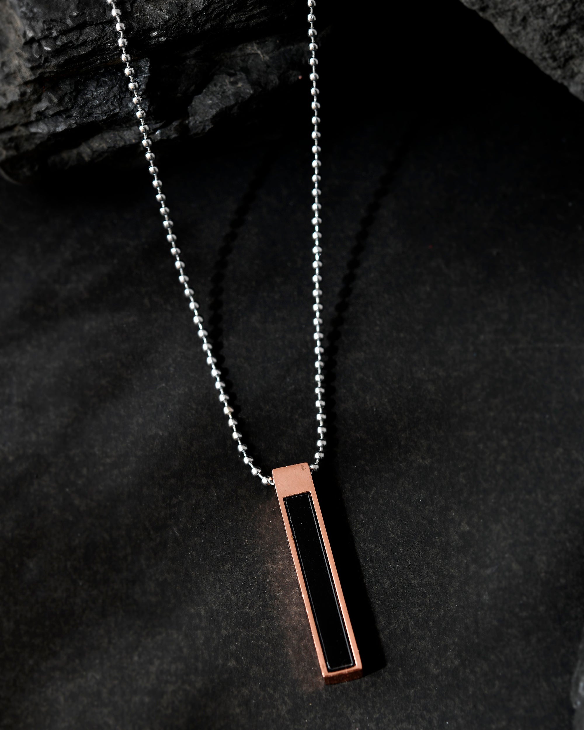 VOJ Silver Plated Men Chain With Rectangular Shaped Pendent