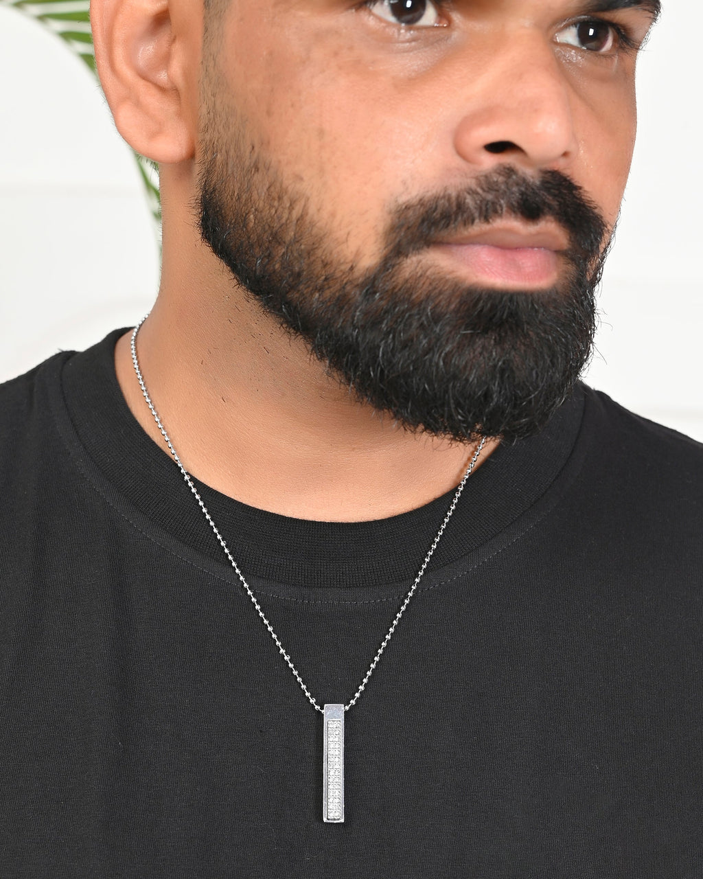 VOJ Silver Plated Men Chain With Rectangular Shaped AD Stone Studded Pendent