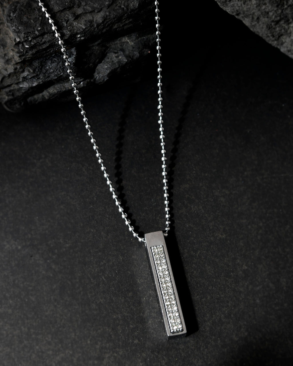 VOJ Silver Plated Men Chain With Rectangular Shaped AD Stone Studded Pendent