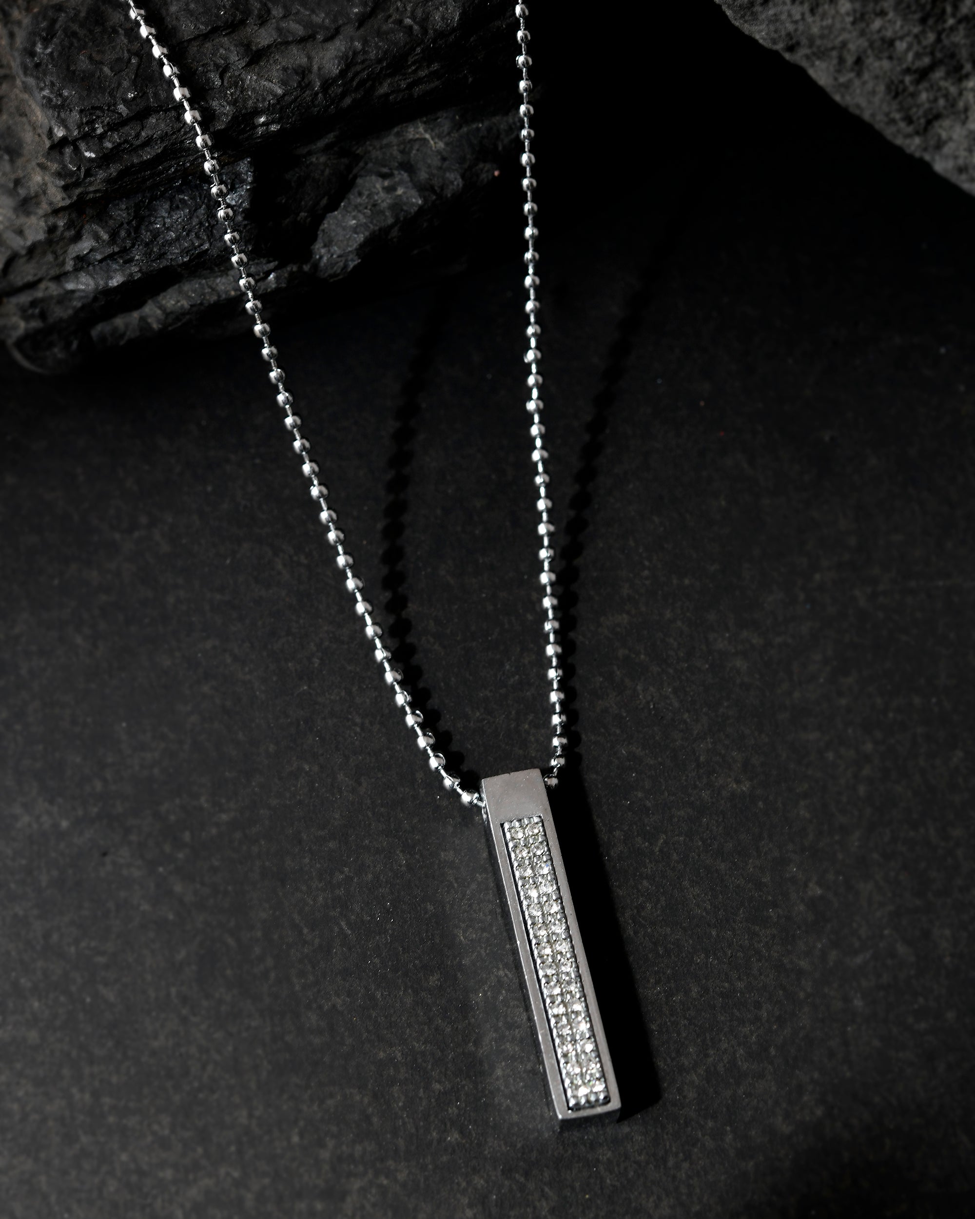 VOJ Silver Plated Men Chain With Rectangular Shaped AD Stone Studded Pendent