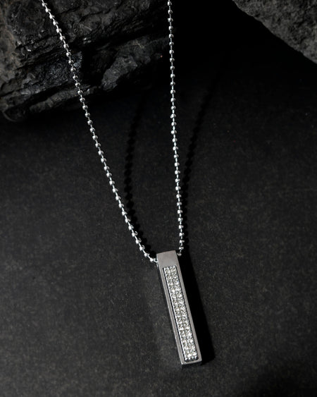 VOJ Silver Plated Men Chain With Rectangular Shaped AD Stone Studded Pendent