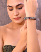 VOJ Rhodium Plated Red Stone Studded Kada Bracelet - Distacart
