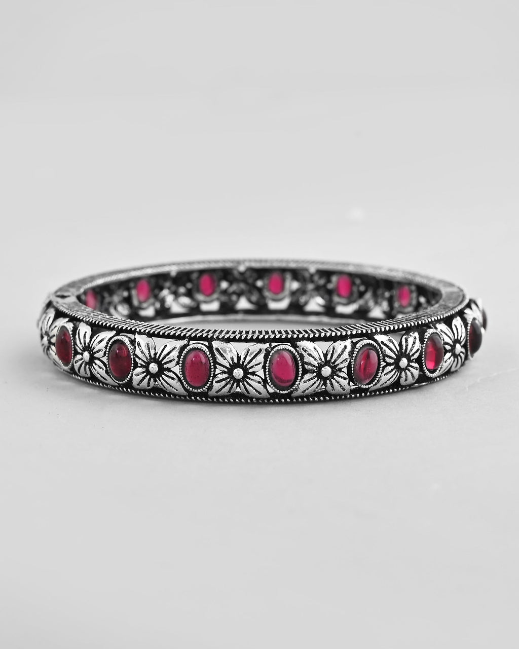 VOJ Rhodium Plated Red Stone Studded Kada Bracelet - Distacart