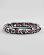 VOJ Rhodium Plated Red Stone Studded Kada Bracelet - Distacart