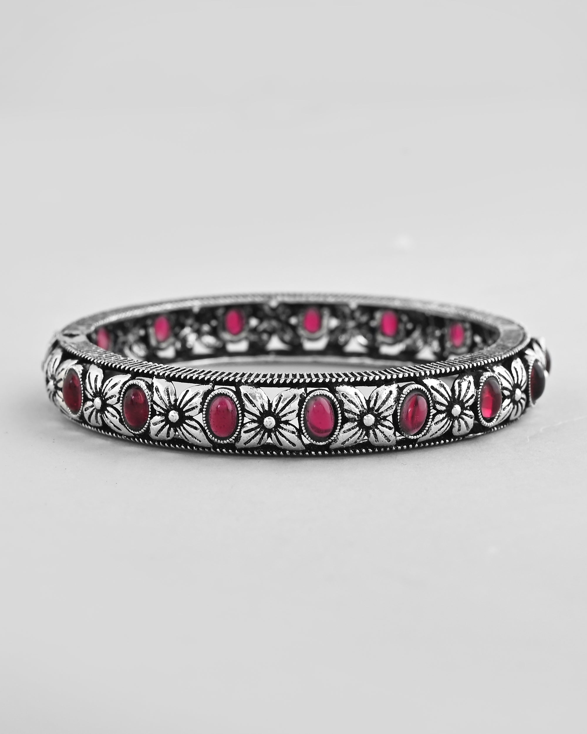 VOJ Rhodium Plated Red Stone Studded Kada Bracelet - Distacart