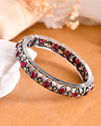 VOJ Rhodium Plated Red Stone Studded Kada Bracelet - Distacart