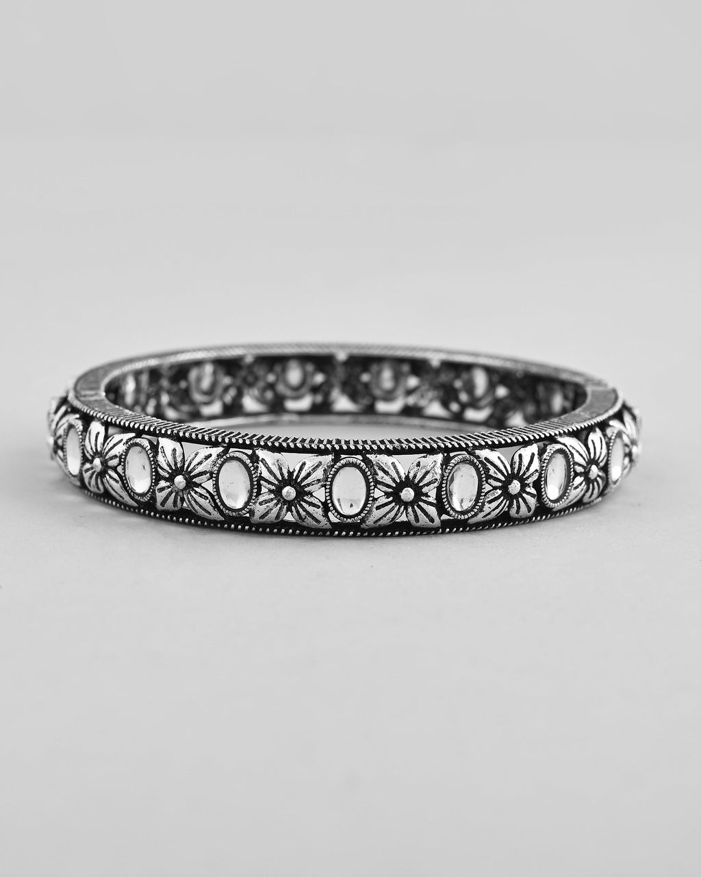 VOJ Rhodium Plated White Stone Studded Kada Bracelet - Distacart