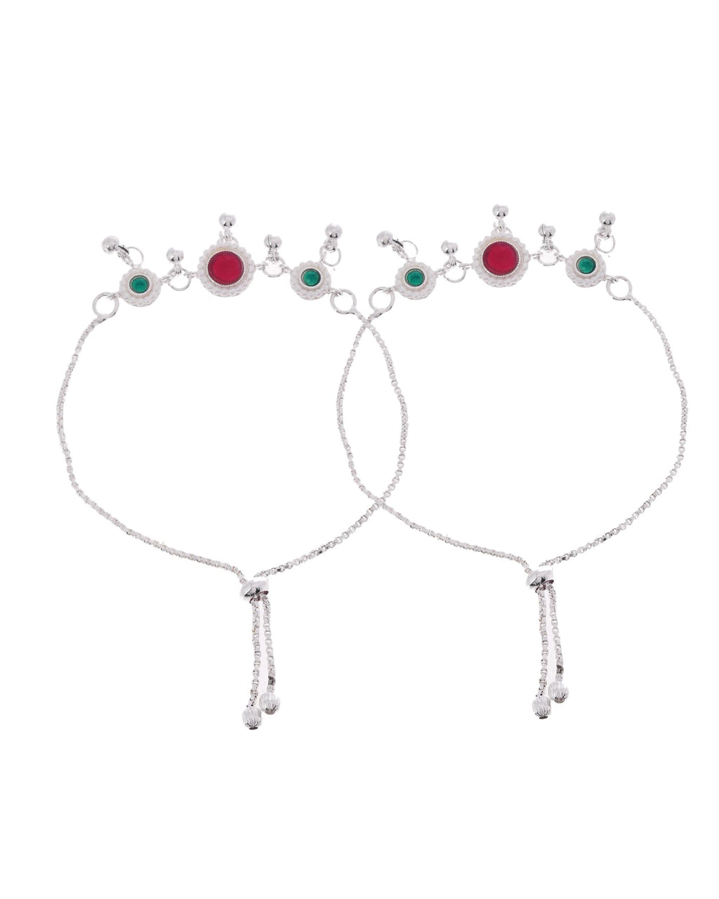 VOJ Set of 2 Silver-Plated Artificial Stones And Beads Anklet - Distacart