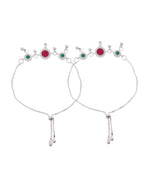 VOJ Set of 2 Silver-Plated Artificial Stones And Beads Anklet - Distacart